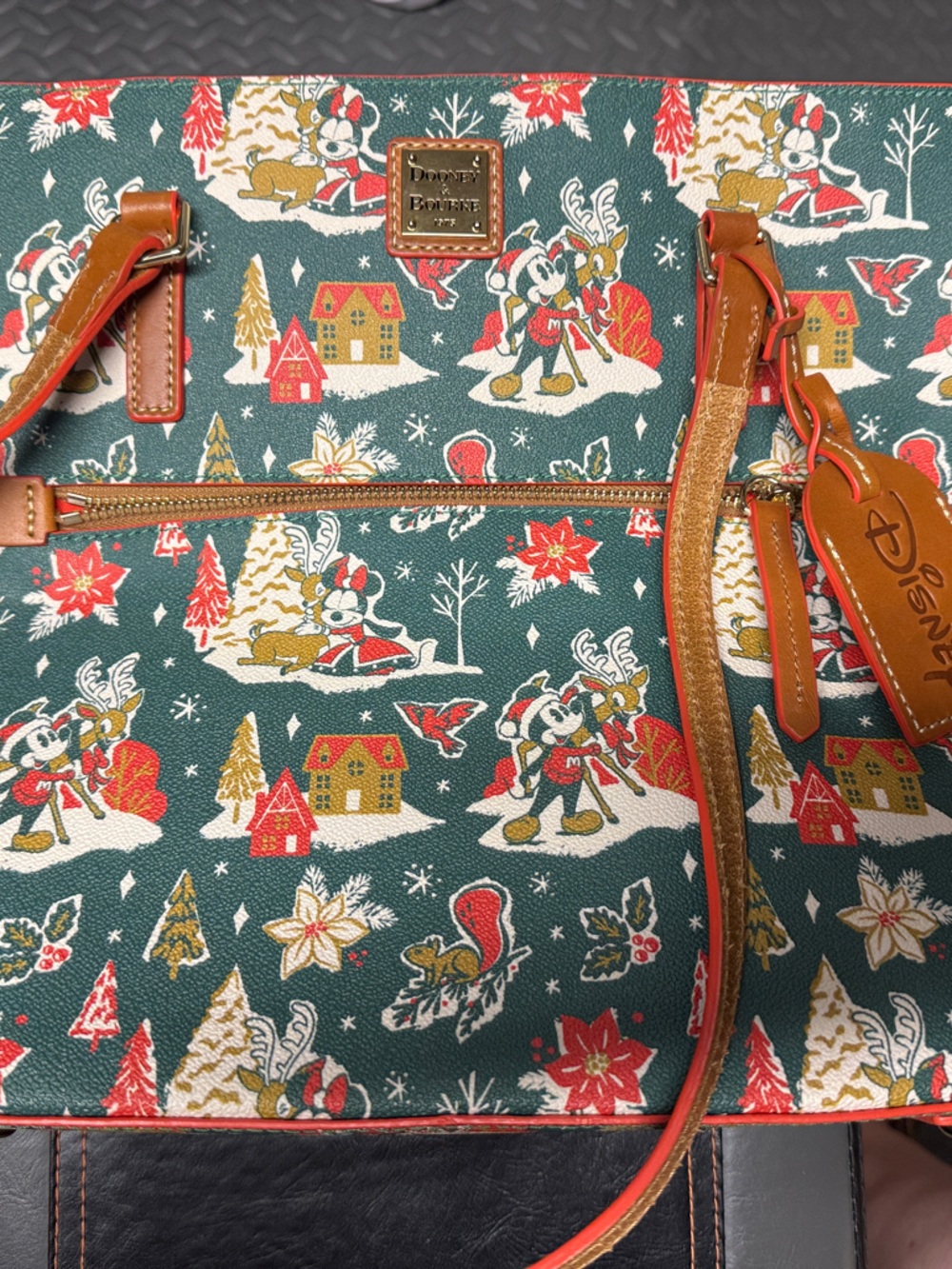 Dooney & Bourke Green Holiday Mickey Tote with Red & Gold Accents